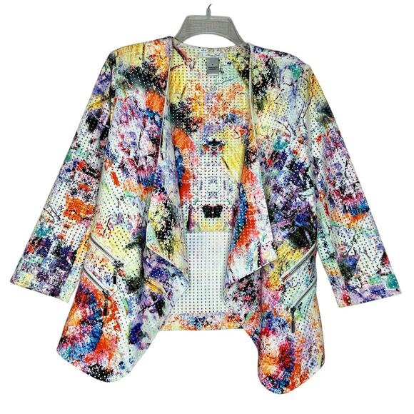 Mona Leah Couture Tie Dye Perforated Asym Jacket Kiss Front Jacket Medium - Picture 1 of 7